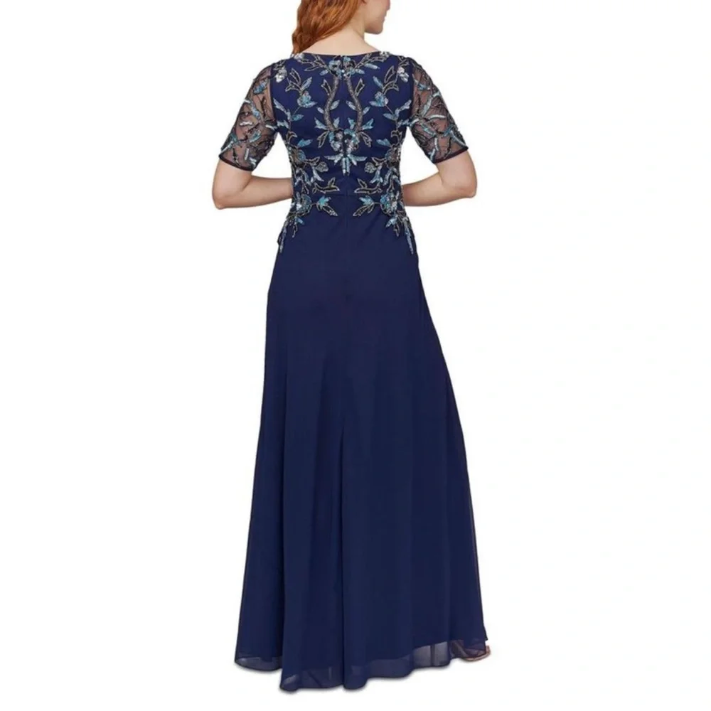Women’s Sequins Floral Gown, Blue, Size 14 - Picture 3 of 3